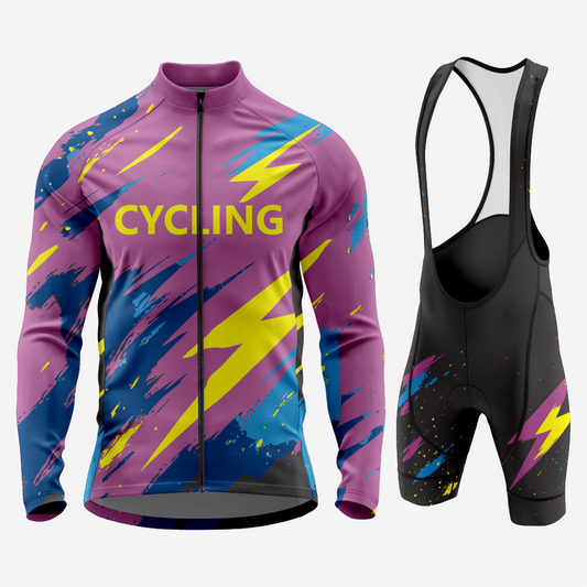 Men’s Long Sleeve Cycling Jersey and Bib Shorts Set - Palatinate Purple