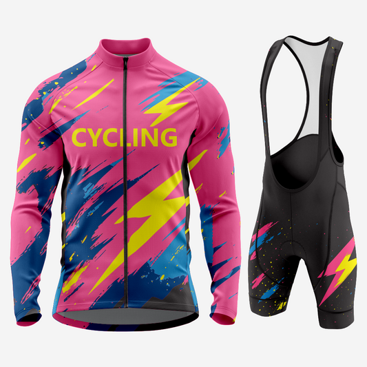 Men’s Long Sleeve Bike Jersey and Bib Shorts Set - Pink
