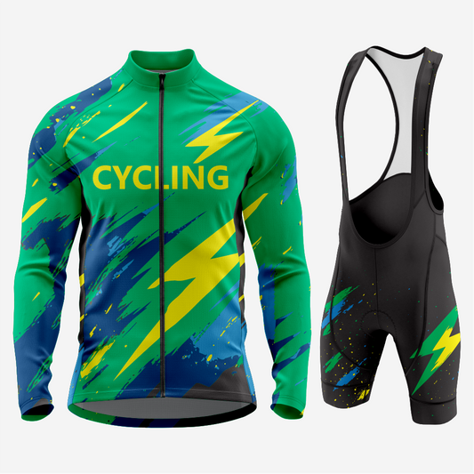 Men’s Long Sleeve Bike Jersey and Bib Shorts Set - Green