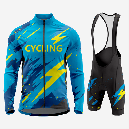 Men’s Long Sleeve Bike Jersey and Bib Shorts Set - Sea Blue