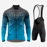 Men’s Long Sleeve Cycling Top and Bib Shorts Set - Blue & Gray - K2 Sportswear | Custom Sports Uniforms & Apparels - K2 Sportswear
