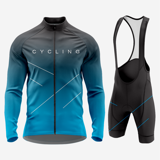 Men’s Long Sleeve Cycling Top and Bib Shorts Set - Blue & Gray