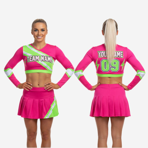 Custom Competition Cheerleading Uniforms - Long Sleeve Top & Skirt Set with Team Name
