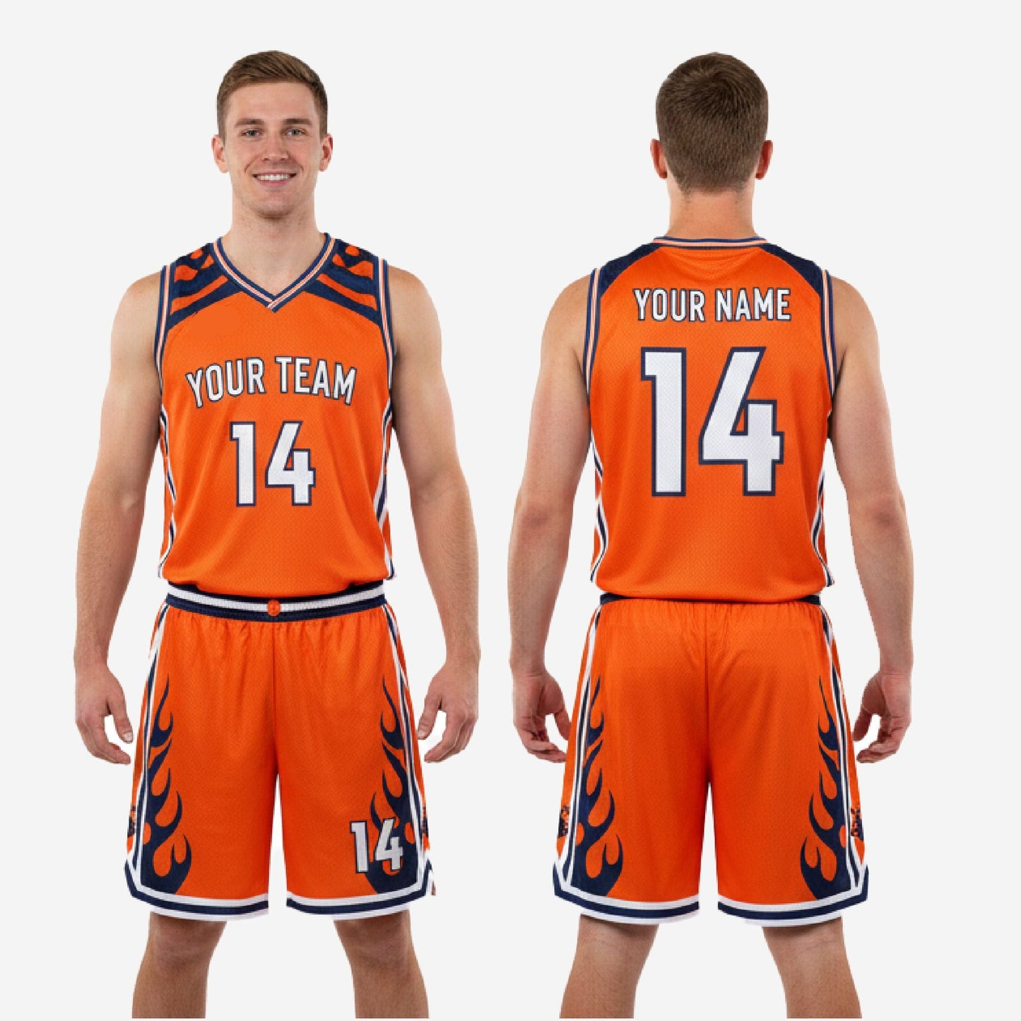 Custom Basketball Uniform Set in Orange - Jersey & Shorts Team Name & Number