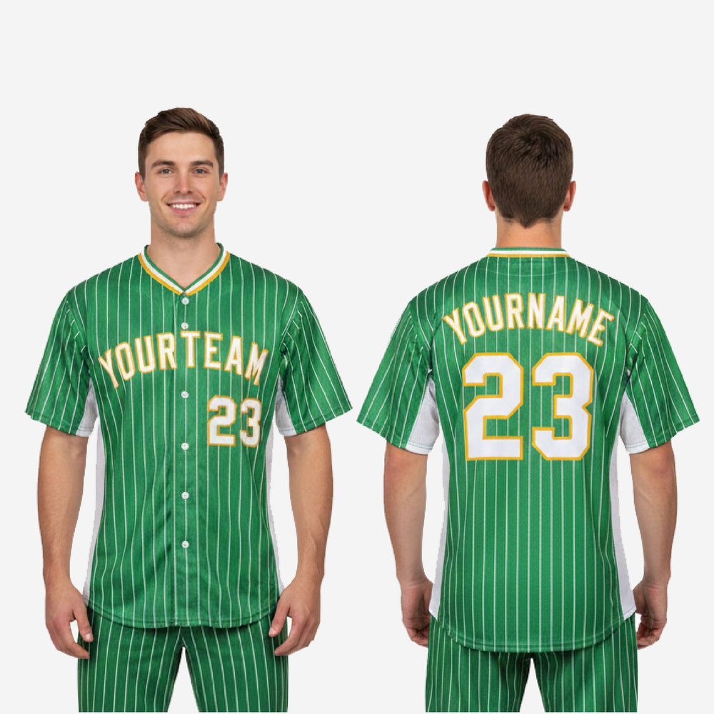 Custom Baseball Team Jersey Green - Pinstripe Full Button Custom Name Number