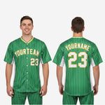 Custom Baseball Team Jersey Green - Pinstripe Full Button Custom Name Number