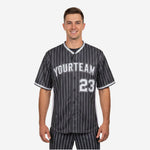 Custom Baseball Team Jersey Charcoal - Pinstripe Full Button Custom Name Number