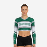 Personalized Long Sleeve Cheerleading Crop Top in Green