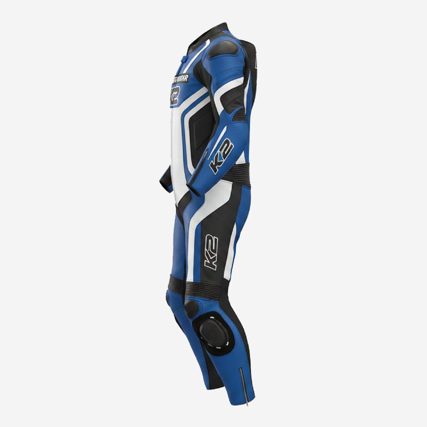 Custom Motorcycle Blue Racing Leather Suit - One Piece Track Day Suit with Armor