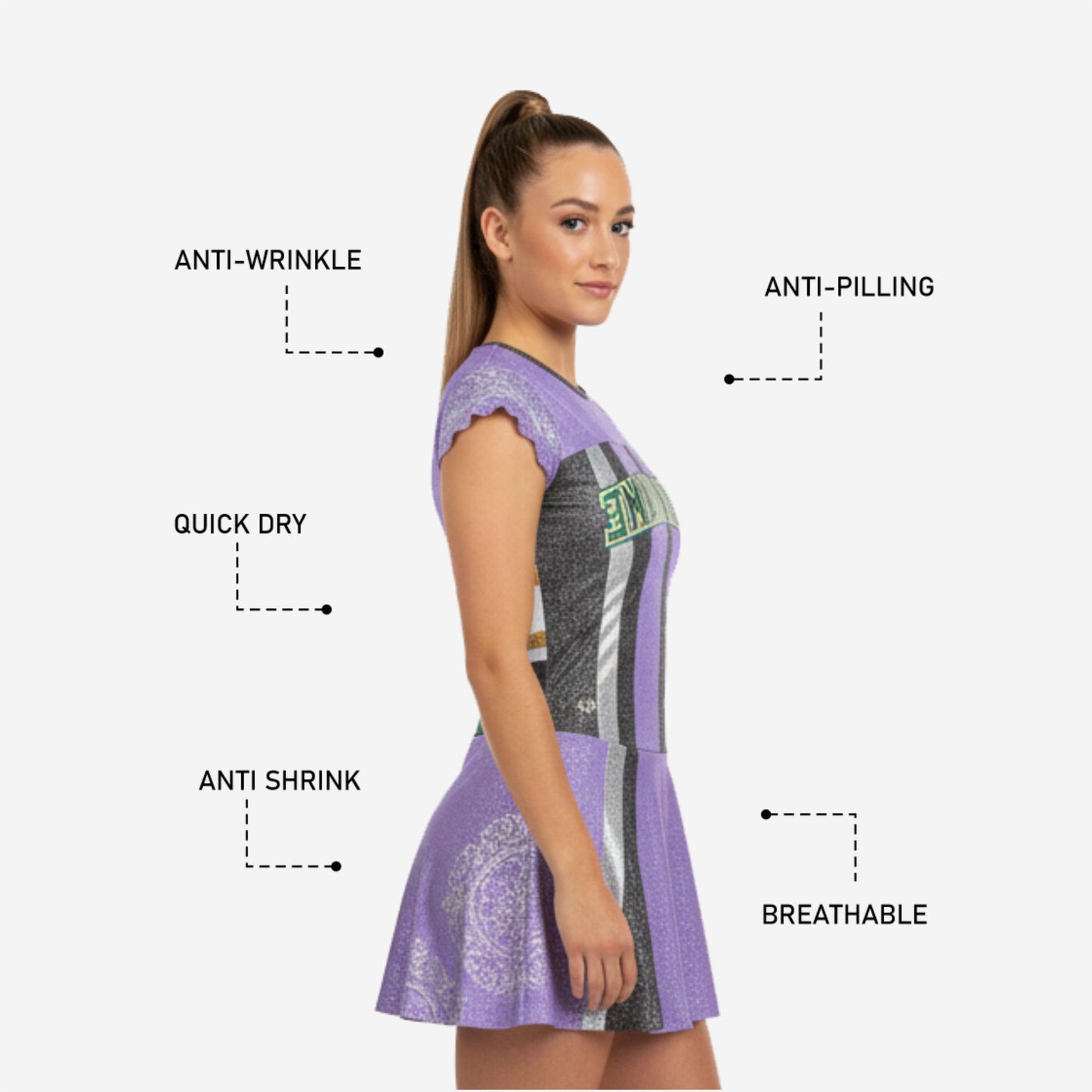 Personalized Sleeveless Cheer Dress - Purple Team Name Uniform