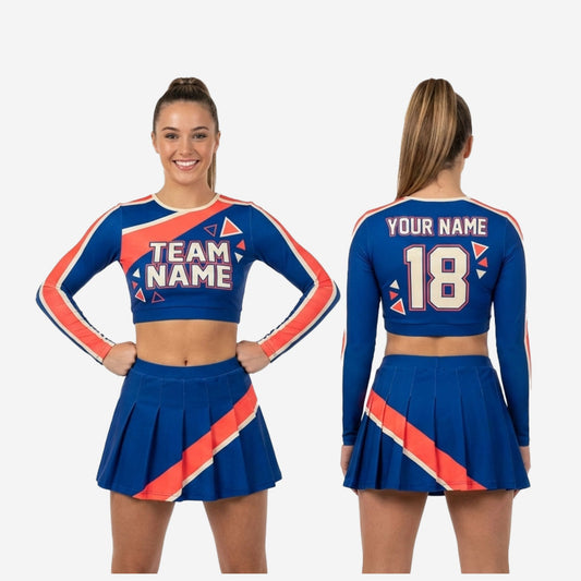 Custom Cheerleading Uniforms Set - Long Sleeve Crop Top & Skirt with Built-in Shorts