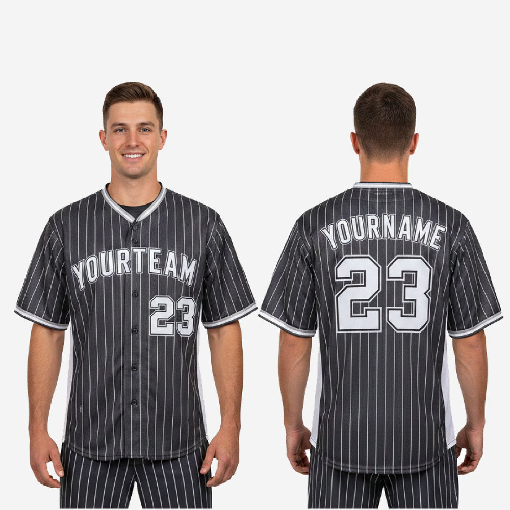 Custom Baseball Team Jersey Charcoal - Pinstripe Full Button Custom Name Number