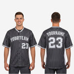 Custom Baseball Team Jersey Charcoal - Pinstripe Full Button Custom Name Number