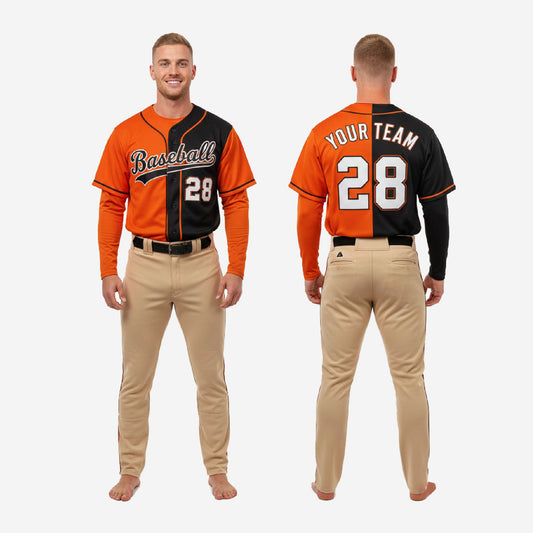 Custom Baseball Team Uniform - Jersey & Pants Custom Name Number Flame Black