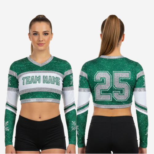 Personalized Long Sleeve Cheerleading Crop Top in Green