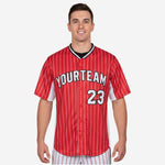 Custom Baseball Team Jersey Red - Pinstripe Full Button Custom Name Number