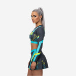 Custom Cheerleading Uniforms Set - Long Sleeve Crop Top & Skirt with Built-in Shorts