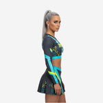Custom Cheerleading Uniforms Set - Long Sleeve Crop Top & Skirt with Built-in Shorts