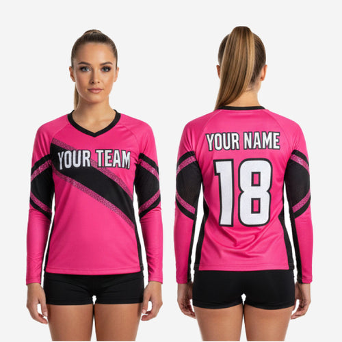 Custom Long Sleeve Cheerleading Jersey - Pink V-Neck Practice Jersey