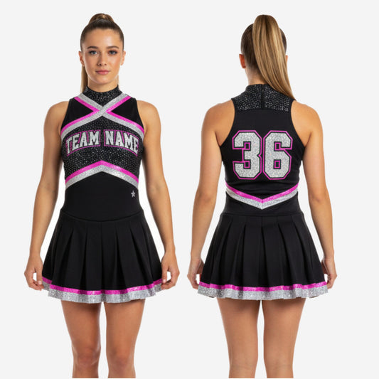 Sleeveless Cheerleading Uniform Dress - Custom Team Name & Number Black