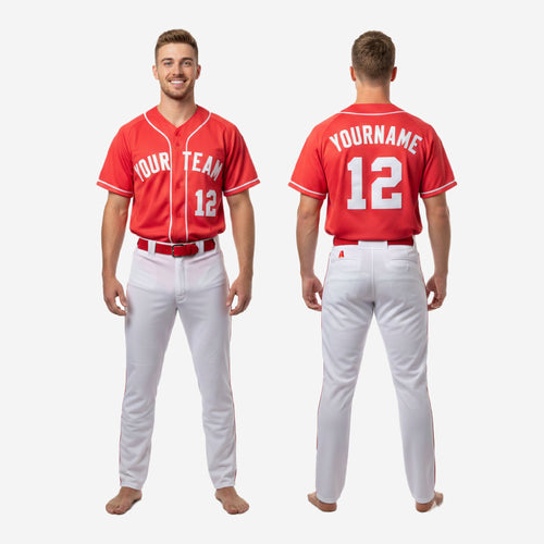 Custom Baseball Team Uniform in Red/White - Jersey & Pants Custom Name Number Set