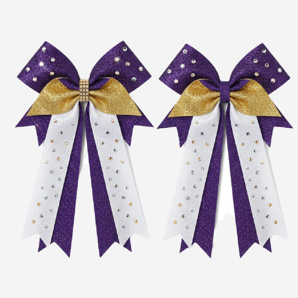 Custom Cheerleading Bow in Purple - Rhinestone Hair Bow Ponytail Holder