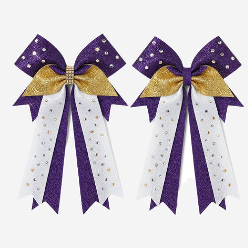 Custom Cheerleading Bow in Purple - Rhinestone Hair Bow Ponytail Holder
