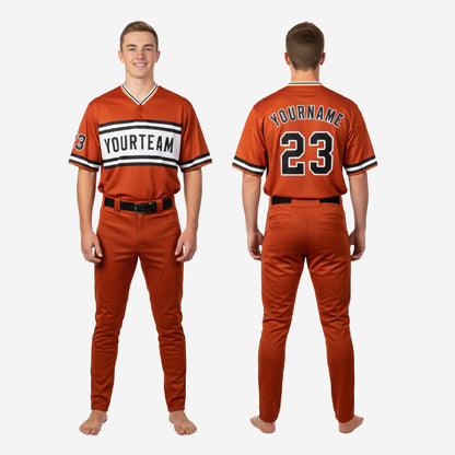 Custom Youth Baseball Uniform - V-Neck Jersey & Pants Team Name Set in Pastel Red