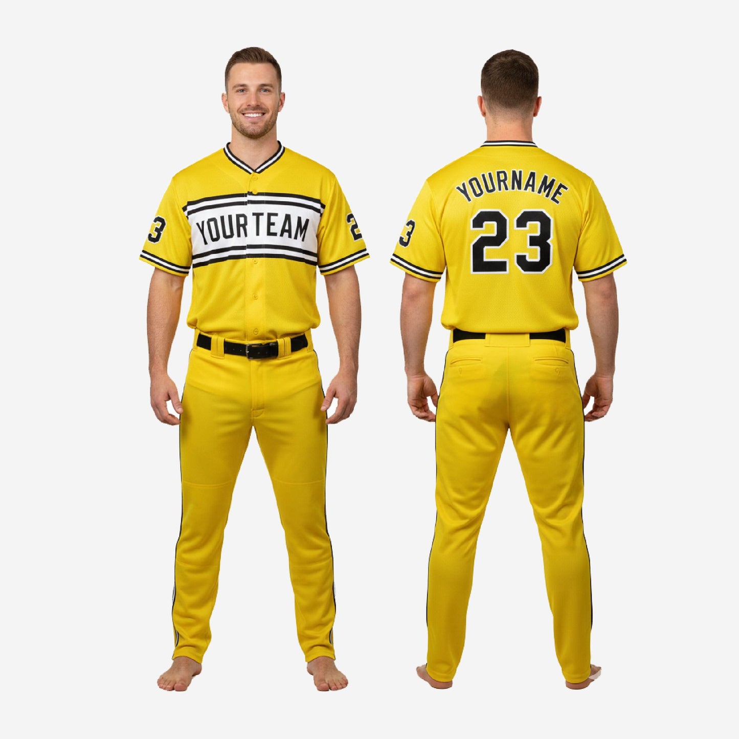 Personalized Baseball Team Uniform - Custom Jersey & Pants Set in Yellow