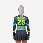 Custom Cheerleading Uniforms Set - Long Sleeve Crop Top & Skirt with Built-in Shorts