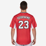 Custom Baseball Team Jersey Red - Pinstripe Full Button Custom Name Number