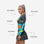 Custom Cheerleading Uniforms Set - Long Sleeve Crop Top & Skirt with Built-in Shorts