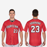 Custom Baseball Team Jersey Red - Pinstripe Full Button Custom Name Number