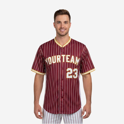 Custom Baseball Team Jersey - Pinstripe Full Button Custom Name Number