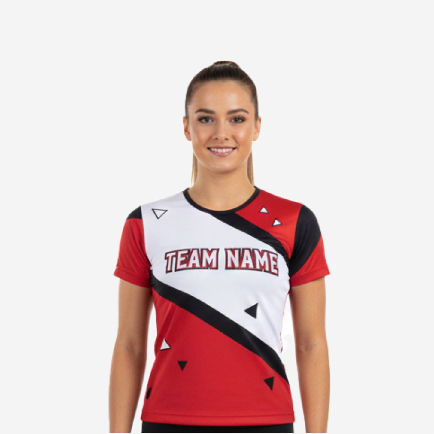 Short Sleeve Custom Sublimated Cheerleading Shell - Red & Black Design