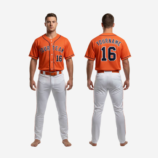 Personalized Baseball Uniform in Orange - Custom V-Neck Jersey & Pants Complete Set