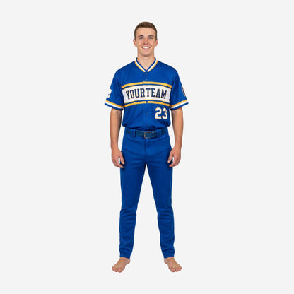 Custom Youth Baseball Uniform Set - V-Neck Jersey & Pants Sublimated in Blue