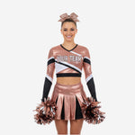 Custom Cheerleading Rose Gold Uniform Set - Long Sleeve Crop Top & Skirt