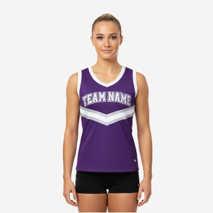 Custom Printed Cheerleading Practice Jersey - Purple White Silver Sleeveless Shell