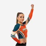 Long Sleeve Custom Sublimated Cheerleading Crop Top - Orange and Green Design