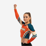 Long Sleeve Custom Sublimated Cheerleading Crop Top - Orange and Green Design