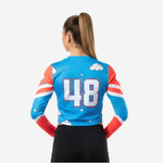 Long Sleeve Cheerleading Crop Top - Personalized Blue Red Cloud Print Jersey