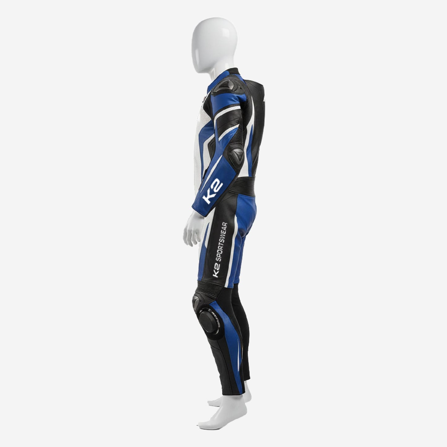 Custom Motorcycle Leather Racing Suit in White & Blue - One Piece Racing Suit