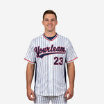 Personalized Baseball Jersey in White - Custom Pinstripe Sublimation Print Team Jersey