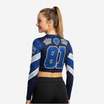 Benutzerdefiniertes Cheerleading-Crop-Top mit Zahlen – Uniform Marineblau & Silber