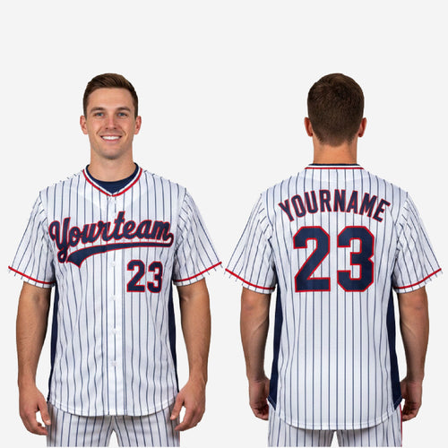 Personalized Baseball Jersey in White - Custom Pinstripe Sublimation Print Team Jersey