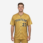 Custom Baseball Uniform Jersey - Youth & Adult Pinstripe Full Button Jersey in Gold