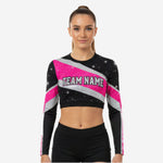 Custom Cheerleading Crop Top with Numbers - Black Hot Pink Silver Sparkle Uniform