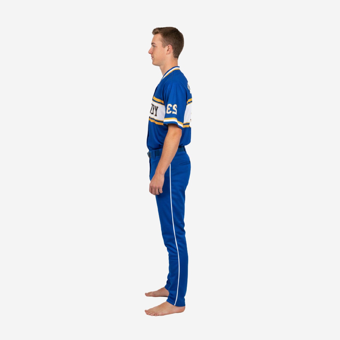 Custom Youth Baseball Uniform Set - V-Neck Jersey & Pants Sublimated in Blue