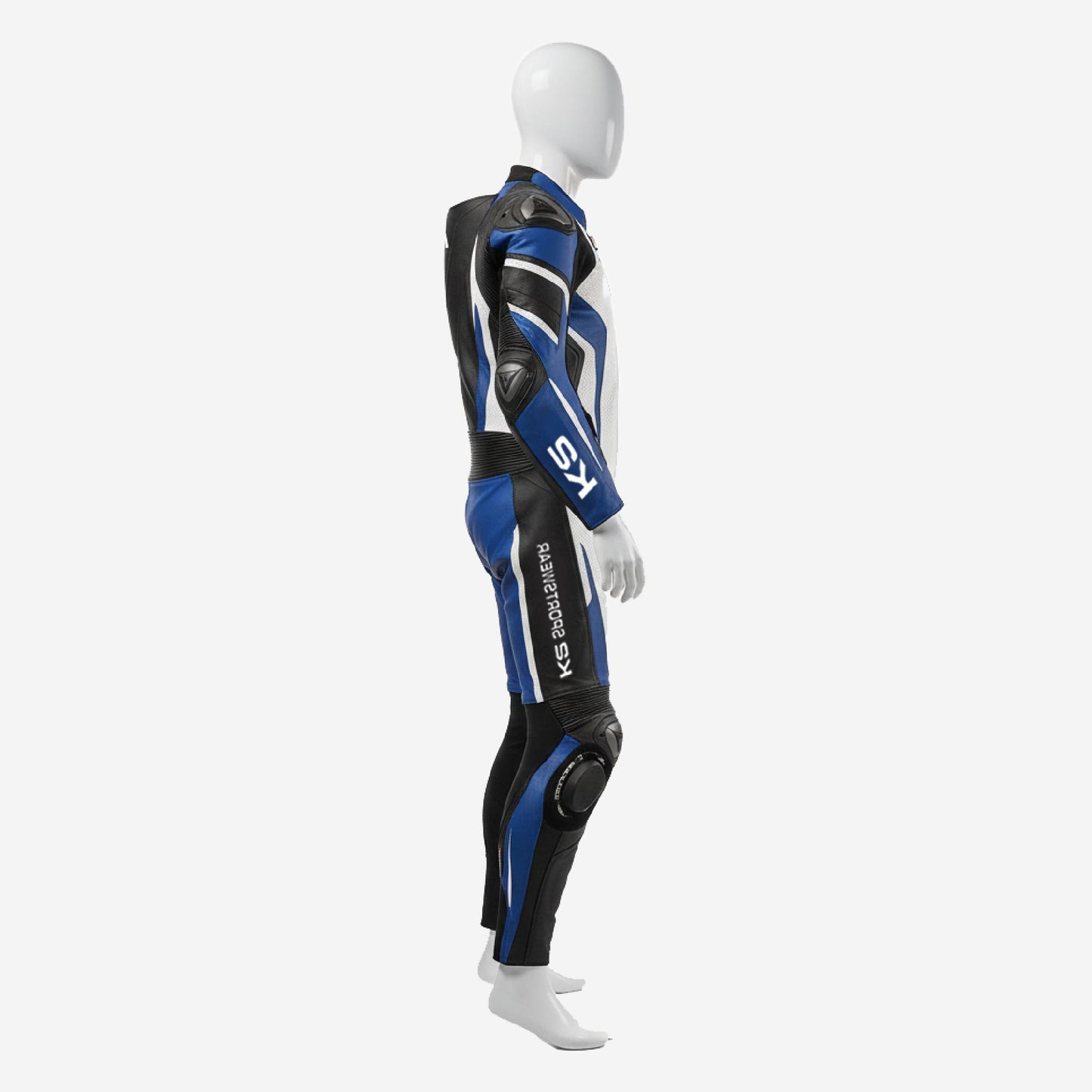 Custom Motorcycle Leather Racing Suit in White & Blue - One Piece Racing Suit